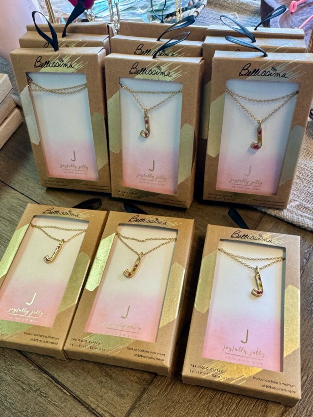Bellissima 14K Gold Dipped Initial J Necklace with Pink Accent